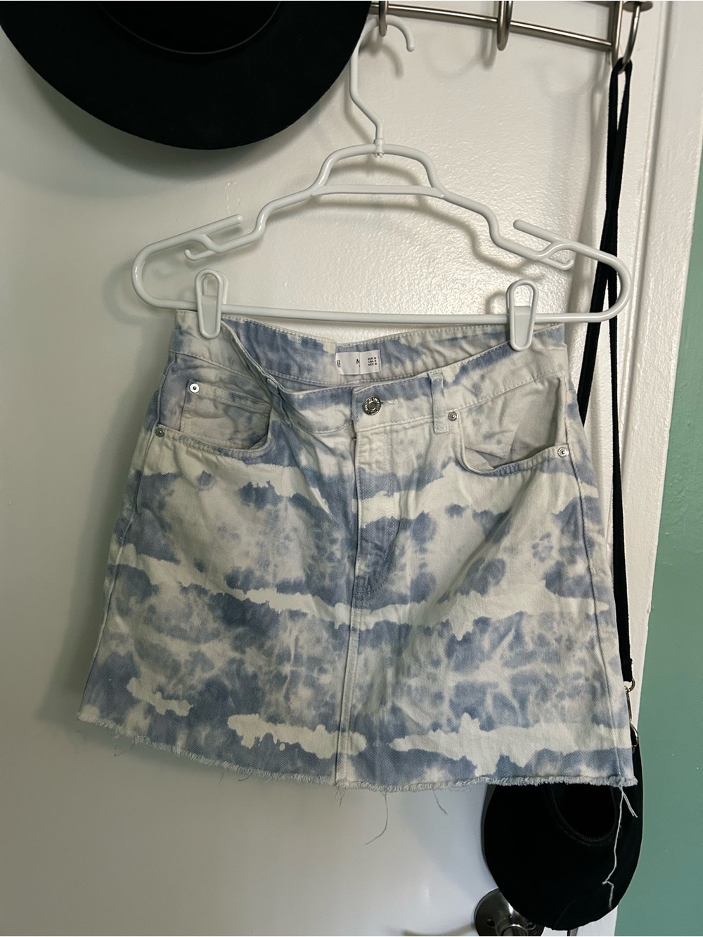 Mango Blue and White Tie-Dye Denim Skort